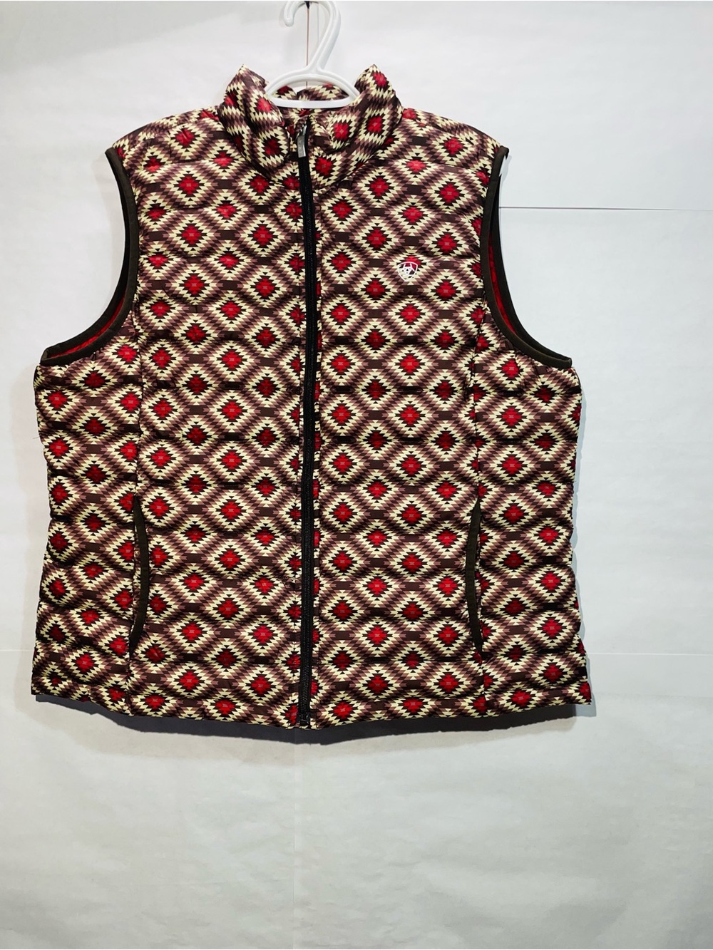 Ariat Ideal Down Women's XXL Aztec Brown & Red Sleeveless Quilted Puffer Vest EC